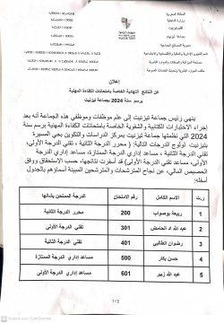 إعلان عن النتائج النهائية الخاصة بامتحانات الكفاءة المهنية برسم سنة 2024 بجماعة تيزنيت